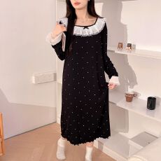 批发秋季睡衣女款带胸垫抽条莫代尔温柔风<b class='q'>长袖</b>睡裙可外出<b class='q'>家居服</b>