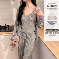 批发秋季睡衣女款莫代尔带胸垫性感纯欲风吊带三件套<b class='q'>长袖</b><b class='q'>家居服</b>