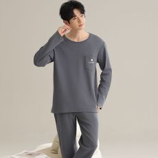 批发秋季新款男士套头睡衣中青年宽松大码印花6535棉<b class='q'>家居服</b>