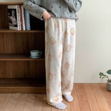 批发量大价优 法兰绒睡裤女秋冬季韩版卡通漫画风珊瑚绒遛弯裤暖暖裤