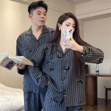 批发软绵绵<b class='q'>情侣</b><b class='q'>睡衣</b>ins腊肠小狗条纹长袖睡衣家居服