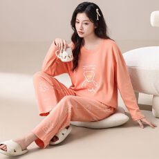 批发春秋季直播女<b class='q'>睡衣</b>长袖纯棉套头带胸垫家居服<b class='q'>全棉</b><b class='q'>睡衣</b>秋季套装薄款