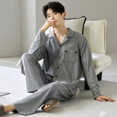 批发冬季新款睡衣男士高质量双面德绒翻领开衫长袖长裤舒适家居服套装