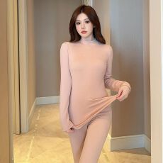 批发羊毛桑蚕丝德绒中领冬女保暖内衣套装女打底衫