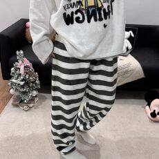 批发冬季220g法兰绒新款单件睡裤长裤女法兰绒卡通保暖单睡裤