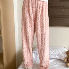 批发睡裤女冬季新款法兰绒提花长裤韩版休闲宽松大码220斤可穿单条裤