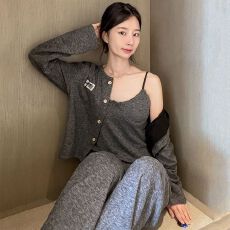 批发冬季慕斯羊绒<b class='q'>三件套</b>开衫长袖长裤<b class='q'>睡衣</b>女套装家居服