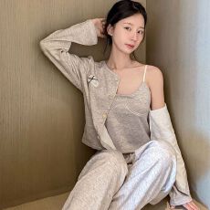 批发冬季慕斯羊绒<b class='q'>三件套</b>开衫长袖长裤<b class='q'>睡衣</b>女套装家居服