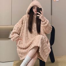 实拍2025 新款冬季 提花绒 连帽袍套 M--XXL