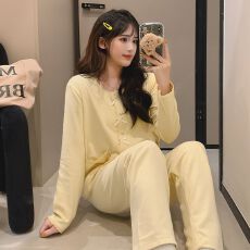 批发冬季新款羊绒元气少女公主风蝴蝶结开衫无胸垫家居服套装