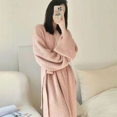 批发【珍贝绒 】睡衣女秋冬长款加厚性感风睡袍晨袍睡裙家居服