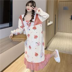 批发法兰绒花边公主睡裙宽松可爱女生睡衣冬天