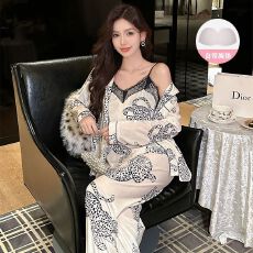 批发<b class='q'>金丝</b>绒睡衣秋冬季带胸垫三件套长袖性感金钻绒家居服套装可拆卖