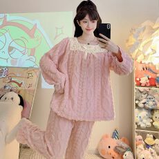 批发长毛绒睡衣女秋冬季甜美长袖长裤加大码220斤<b class='q'>胖</b><b class='q'>MM</b>家居服