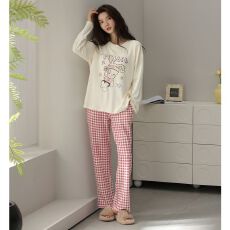 批发秋季6040长袖睡衣女款带胸垫套装直播春秋新款休闲家居服