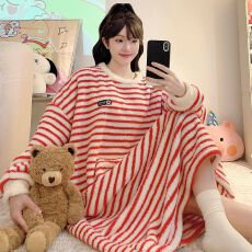 批发睡衣女冬季新款半边绒睡裙韩版宽松加肥大码250斤可穿家居服M-2XL