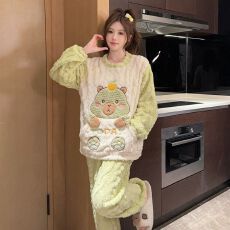 批发提花绒睡衣少女2025冬季甜美时尚花边长袖<b class='q'>加肥</b>大码230斤胖M家居服