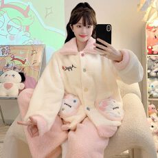 批发半边绒睡衣女秋冬季甜美休闲风长袖长裤<b class='q'>加肥</b>大码220斤家居服外穿