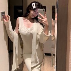 批发贵妇级高奢羊绒睡衣女，秋冬季性感纯欲长袖两件套睡裙<b class='q'>蕾丝</b>绒睡衣