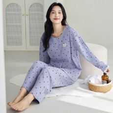 批发休闲青年女睡衣长袖<b class='q'>纯棉</b>开衫春秋季<b class='q'>家居服</b>全棉睡衣秋季套装薄款