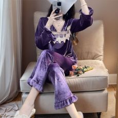 批发金<b class='q'>丝绒</b>睡衣女秋冬款2025新款高级感女士洋气可外穿长袖家居服<b class='q'>套装</b>