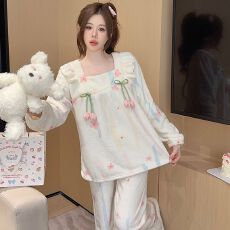 批发法兰绒睡衣女秋冬季甜美公主风<b class='q'>加肥</b>大码220斤M-5XL家居服外穿