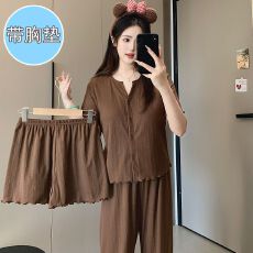 批发带固定胸垫<b class='q'>睡衣</b>女春秋季新款6535棉开衫<b class='q'>三件套</b>韩版甜美可爱家居服