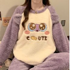 女秋冬季新款加厚睡衣大码长袖长裤软绵绵家居服套装