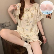批发<b class='q'>新款</b>睡衣女夏季带胸垫云朵棉短袖<b class='q'>短裤</b>舒适家居服套装