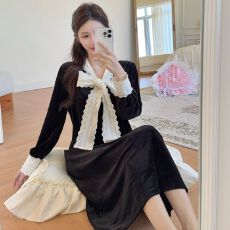 批发秋<b class='q'>冬</b>新款金丝绒睡裙女性感小香风收腰公主裙睡衣家居服