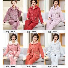 批发集合图秋冬季新款法兰绒<b class='q'>睡衣</b>女开衫<b class='q'>中老年</b>妈妈款加厚珊瑚绒家居服