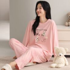 批发春秋新款<b class='q'>纯棉</b>女士长袖长裤套头<b class='q'>睡衣</b>7A抗菌时尚休闲女家居服