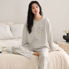批发春秋新款<b class='q'>纯棉</b>女士长袖长裤套头<b class='q'>睡衣</b>7A抗菌时尚休闲女家居服