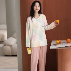 批发春秋新款<b class='q'>纯棉</b>女士长袖长裤套头<b class='q'>睡衣</b>7A抗菌时尚休闲女家居服