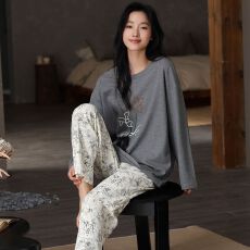 批发春秋新款<b class='q'>纯棉</b>女士长袖长裤套头<b class='q'>睡衣</b>7A抗菌时尚休闲女家居服