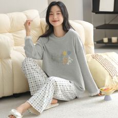 批发春秋新款100%<b class='q'>纯棉</b>女长袖长裤套头<b class='q'>睡衣</b>印花休闲女家居服