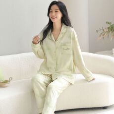 批发春秋新款100%<b class='q'>纯棉</b>女长袖长裤开衫翻领<b class='q'>睡衣</b>休闲女家居服