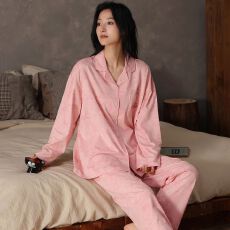 批发春秋新款<b class='q'>纯棉</b>女士长袖长裤开衫翻领<b class='q'>睡衣</b>7A抗菌时尚休闲女家居服