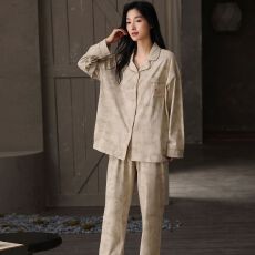 批发春秋新款<b class='q'>纯棉</b>女士长袖长裤开衫翻领<b class='q'>睡衣</b>7A抗菌时尚休闲女家居服