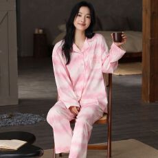 批发春秋新款<b class='q'>纯棉</b>女士长袖长裤开衫翻领<b class='q'>睡衣</b>7A抗菌时尚休闲女家居服