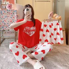 批发夏季女生短袖短裤长裤<b class='q'>三件套</b>仿棉牛奶丝卡通家居服套装打包跨境