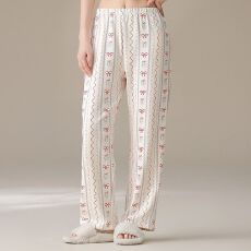 批发2025春秋新款女士纯棉长裤可外穿休闲简约中腰直筒家居裤可外穿