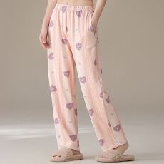 批发2025春秋新款女士纯棉长裤可外穿休闲简约中腰直筒家居裤可外穿