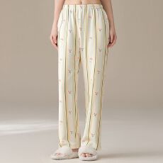 批发2025春秋新款女士纯棉长裤可外穿休闲简约中腰直筒家居裤可外穿
