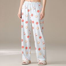 批发2025春秋新款女士纯棉长裤可外穿休闲简约中腰直筒家居裤可外穿