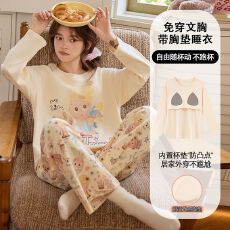 批发春秋女<b class='q'>睡衣</b>长袖<b class='q'>可爱</b>家居服青年6535<b class='q'>睡衣</b>直播秋季套装圆领带胸垫