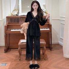 批发带胸垫<b class='q'>金丝</b>绒睡衣<b class='q'>女</b>2025秋冬季时尚套装休闲可外穿家居服