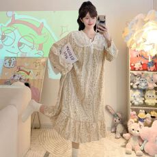 批发带胸垫春季新款睡衣女公主风甜美可爱长袖裙加大码家居服