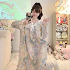 批发带胸垫春季新款睡衣女公主风甜美可爱长袖裙加大码家居服