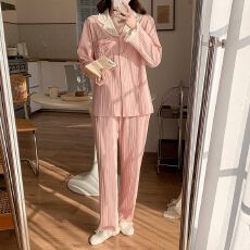 批发睡衣春秋女新款6535棉长袖长裤女士甜美春秋季家居服套装